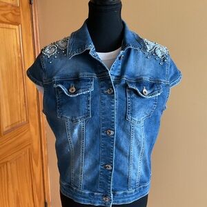 NICE ISTANBUL Embellished Denim Cap Sleeve Vest M